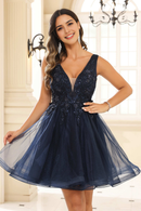 AABEI DRESS Short Dress Charming A Line Deep V Neck Floral Applique Beaded Ruched Exquisite New Homecoming Dress