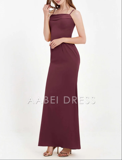 AABEI DRESS Sheath Bodycon Square Neckline Spaghetti Straps Long Crepe Gown Elegant Simple Evening Dress