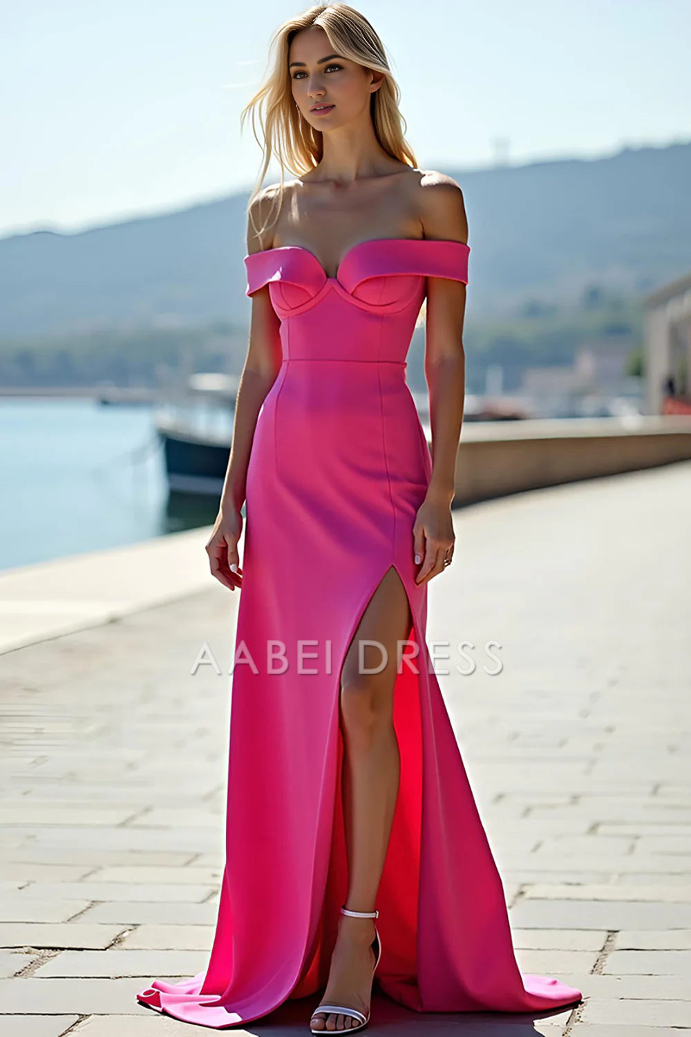 AABEI DRESS Hot Sale Prom Dress Fashion Off The Shoulder Sheath Long With Slit Simple Formal Dress