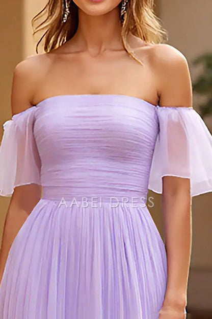 AABEI DRESS Hot Sale Prom Dress A Line Chiffon Pleated Tiered Square Neck Romantic Long Formal Dress