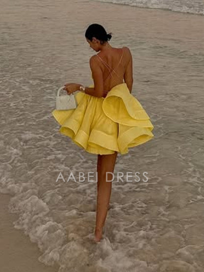 AABEI DRESS New Homecoming Dress Fashion Pleated A-line Hem Mini Dresses Sexy Sleeveless Backless Lace-up Dress Holiday Beachwear Prom Dress