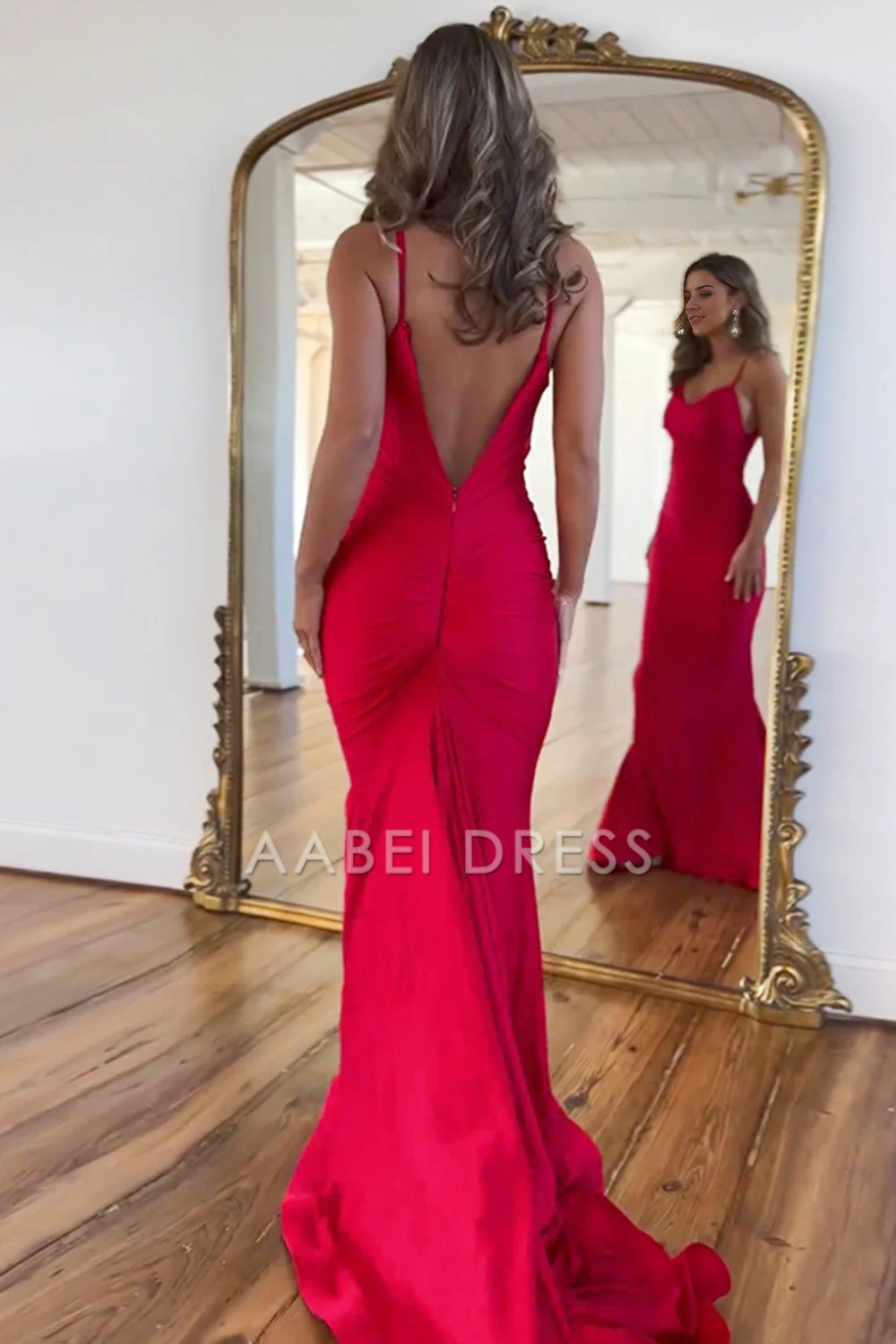 AABEI DRESS Hot Sale Prom Dress Simple Satin Mermaid Spaghetti Straps Backless Long Elegant Formal Dress