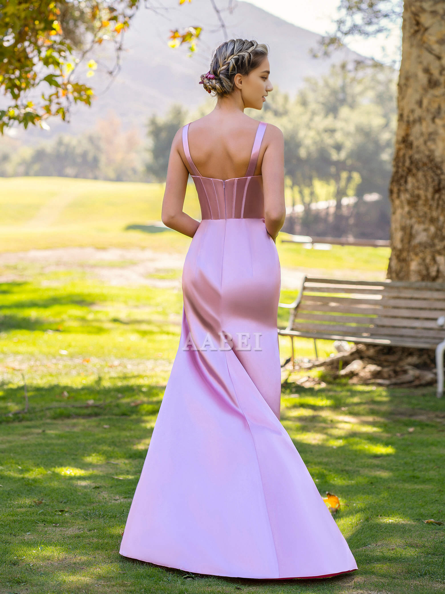 Evening Dress Sheath Pink V-neck Satin Floor Length Prom Dress Side Fork Exquisite Elegant Formal Women's Dresses