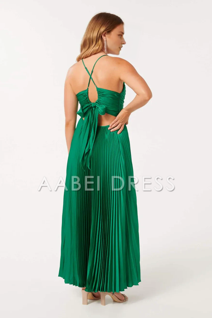 AABEI DRESS Prom Dress Chic A Line Halter Neck Pleated Long With Keyhole High Quality Formal Dress