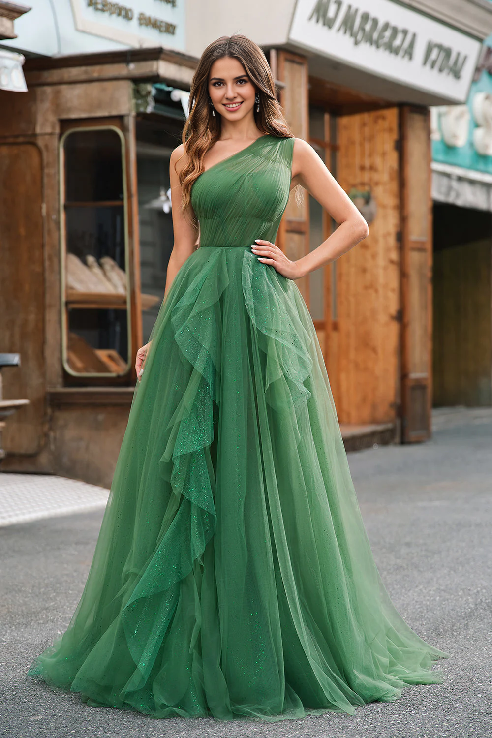 AABEI DRESS Hot Sale Prom Dress Fantastic Tulle A-Line One-Shoulder Ruched Fashion Long Party Dress