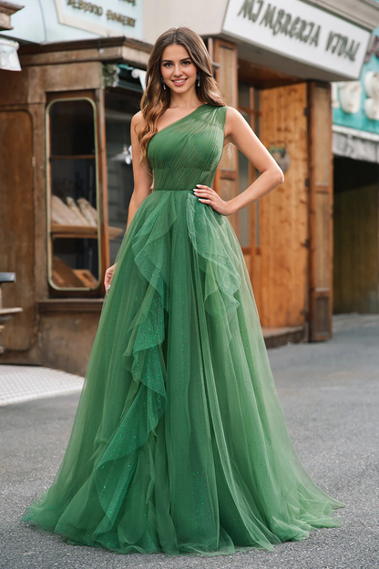 AABEI DRESS Hot Sale Prom Dress Fantastic Tulle A-Line One-Shoulder Ruched Fashion Long Party Dress