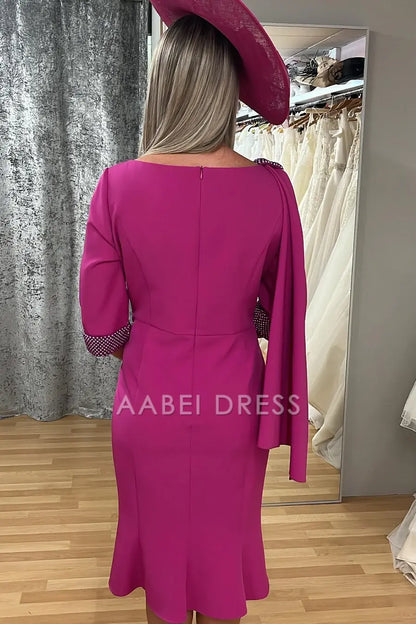 AABEI DRESS High Quality Mother of The Bride Dress Asymmetrical Neck Beaded with Scarf Exquisite Knee-Length Dresses Formal Dresses