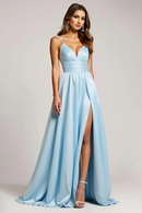 AABEI DRESS Hot Sale Prom Dress Elegant A Line V-Neck Spaghetti Strap Pleated Long With Slit Formal Dress