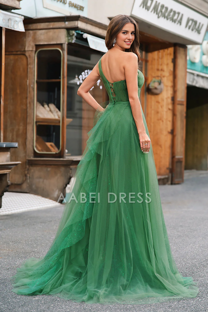 AABEI DRESS Hot Sale Prom Dress Fantastic Tulle A-Line One-Shoulder Ruched Fashion Long Party Dress