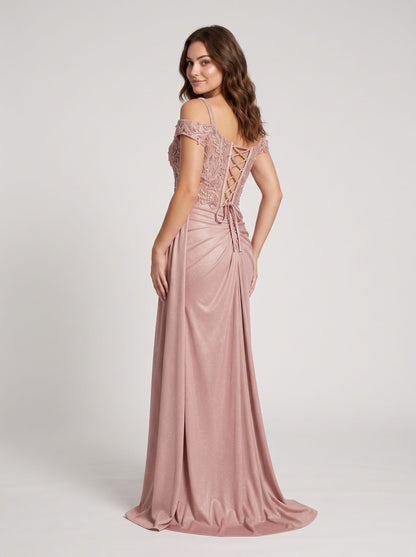 Dusty Rose Glitter Fabric with Beaded Lace Sheath Sweetheart Floor-Length Dress