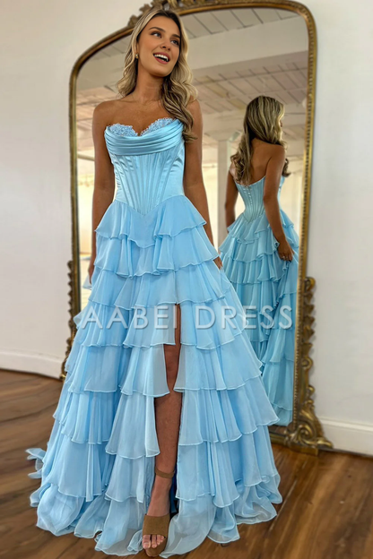 AABEI DRESS Prom Dress Lovely A-Line Sweetheart Long Tiered With Slit Fashion Formal Dress