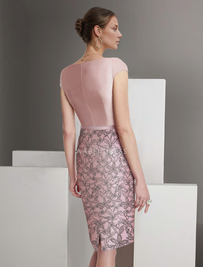 AABEI DRESS Wedding Guest Dress Sheath V Neck 3/4 Length Sleeve Vintage Sparkle Knee Length Glitter Lace Appliques Two Piece Retro Mother of the Bride Dress
