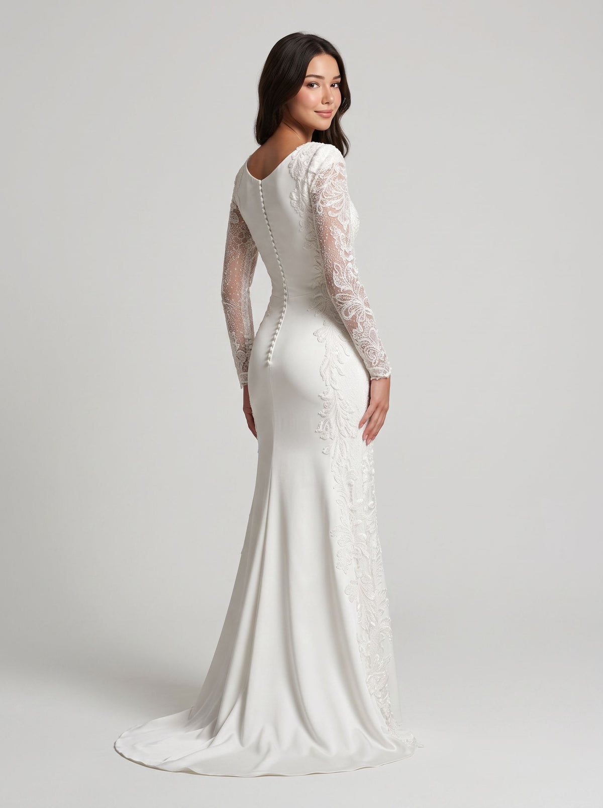 Ivory Crepe Sheath/column Boat Neck Back Zip Floor-Length Dress