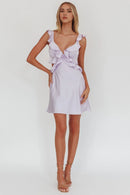 A Line Deep V Neck Sleeveless Hollow-out Ruffle Trim Backless Lilac Cute Mini Dress Hot Sale Homecoming Dress
