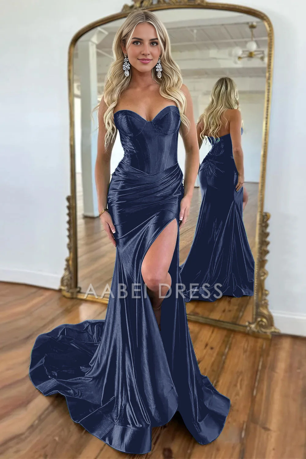 AABEI DRESS Hot Sale Prom Dress Gorgeous Mermaid Sweetheart Satin Pleated With Split Sweep Train Formal Dress