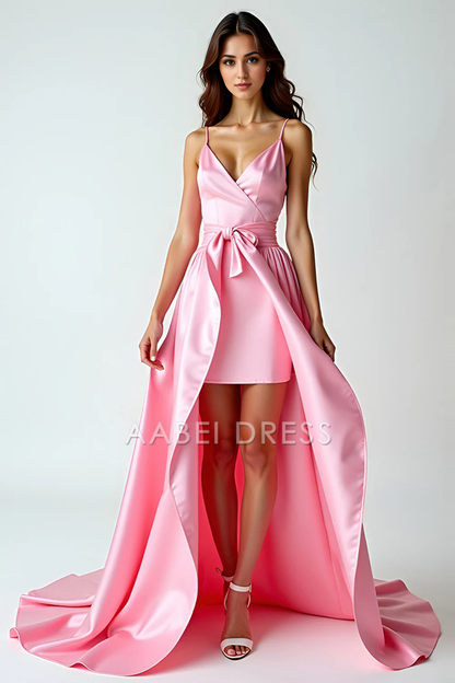 AABEI DRESS Hot Sale Prom Dress Elegant V-Neck Spaghetti Strap Backless Asymmetrical High-Low Fashion Formal Dress