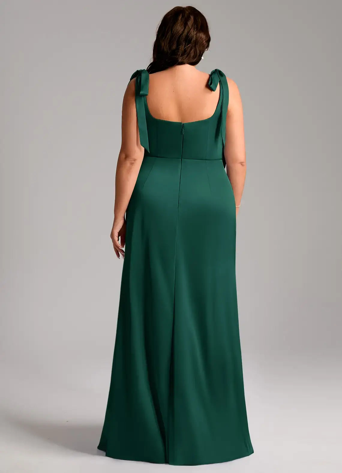 Wedding Guests Dresses Emerald A-Line Square Neck Bow Strap Sleeveless Side Fork Backless Floor-Length Fashion Plus Size Formal Dress Discount Hot Sale Prom Dress