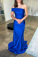 Evening Dress Mermaid One Shoulder Royal Blue Satin Sweep Train Prom Dress Elegant Exquisite Formal Women's Dresses