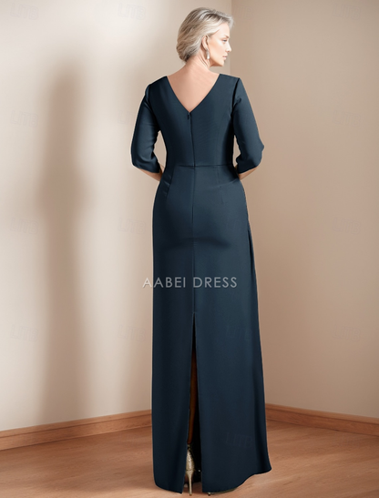 AABEI DRESS Wedding Guest Dress Elegant Sheath Jewel Neck Half Sleeve Ankle Length Ruched Solid Color Mother of the Bride Dress