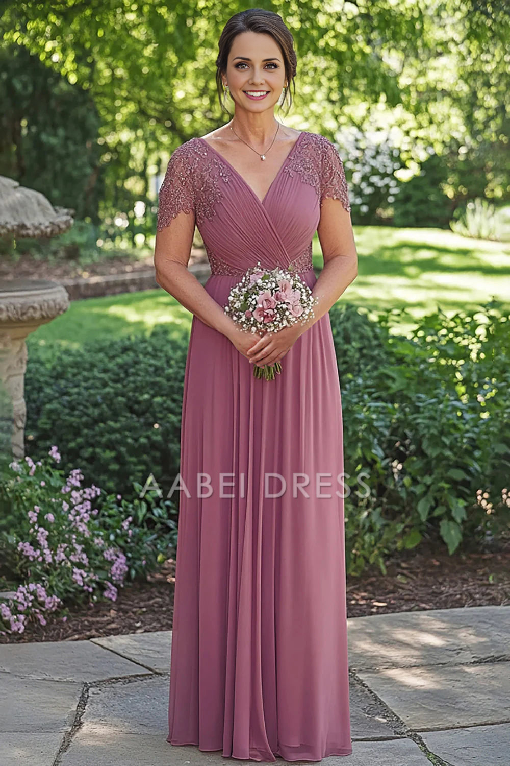 AABEI DRESS Mother Of The Bride Dress Sparkly A-Line Wrap Sequined Short Sleeves Chiffon Retro Long Formal Wear Dresse