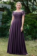 AABEI DRESS Mother of the Bride Dresses Ruched Applique Short Sleeves Chiffon Long Dress Elegant Formal Dress High Quality Wedding Guests Dresses
