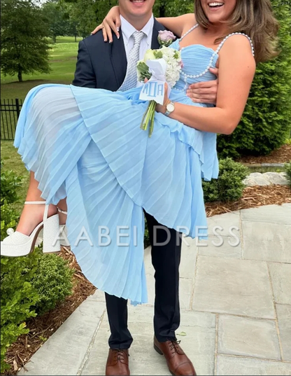 AABEI DRESS Prom Dress Cute A Line Sweetheart Pleat Tiers Chiffon Long with Pearls Beading Exquisite Formal Dress