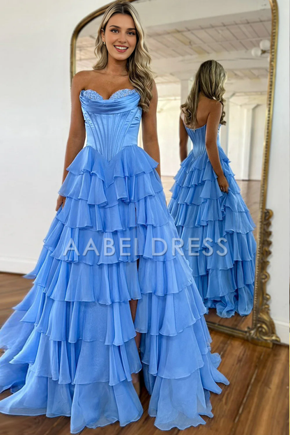 AABEI DRESS Prom Dress Lovely A-Line Sweetheart Long Tiered With Slit Fashion Formal Dress