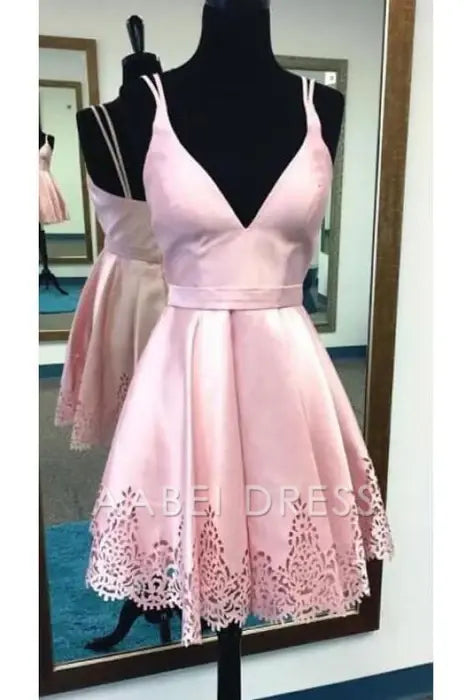 AABEI DRESS New Homecoming Dress A-line V neck Spaghetti Straps Satin Sweet Short Prom Dress