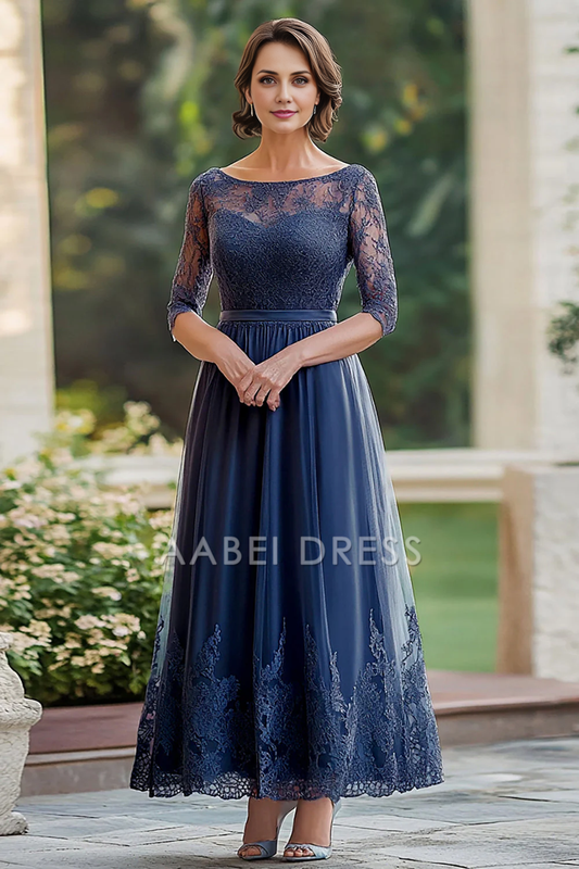 AABEI DRESS Mother Of The Bride Dress Elegant Lace Applique A Line 3/4 Sleeves Retro Formal Wear Dresse