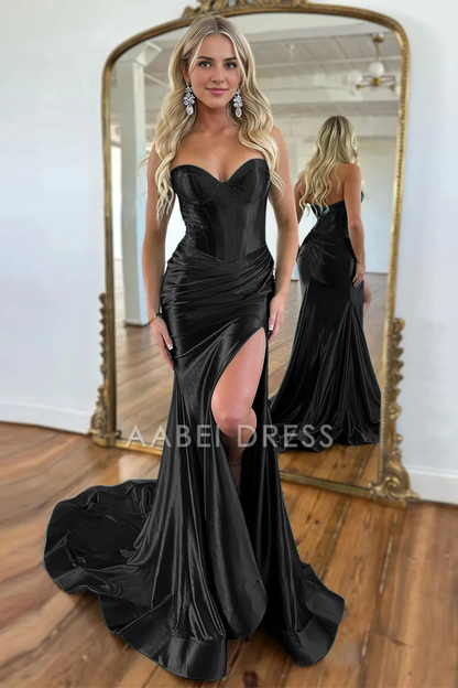 AABEI DRESS Hot Sale Prom Dress Gorgeous Mermaid Sweetheart Satin Pleated With Split Sweep Train Formal Dress