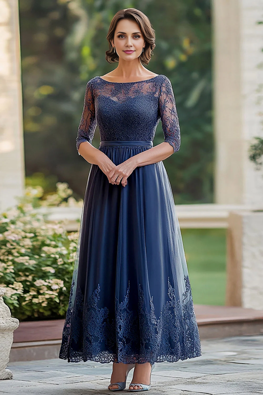 AABEI DRESS Mother Of The Bride Dress Elegant Lace Applique A Line 3/4 Sleeves Retro Formal Wear Dresse