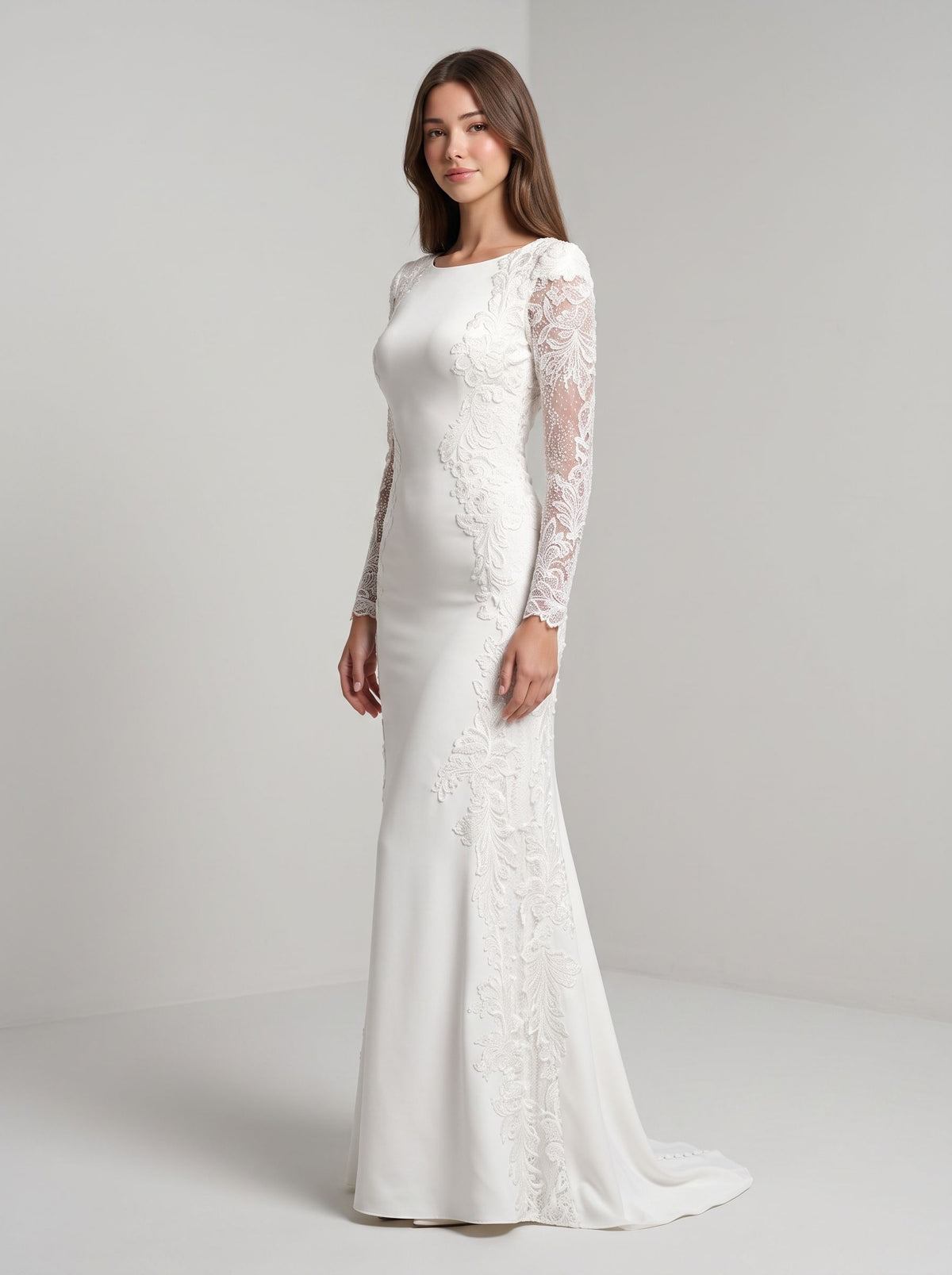 Ivory Crepe Sheath/column Boat Neck Back Zip Floor-Length Dress