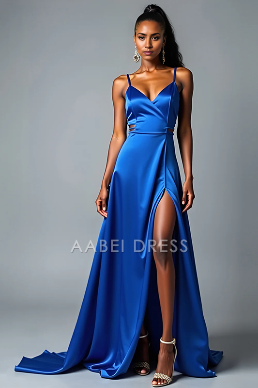 AABEI DRESS Hot Sale Prom Dress Elegant A Line V Neck Spaghetti Strap Charming Long With Slit Formal Dress