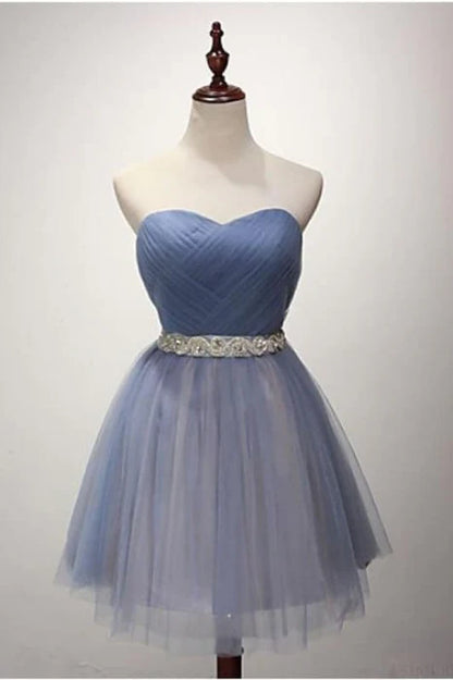 AABEI DRESS New Homecoming Dress A-line Strapless Pleated Tulle Sash Cocktail Party Dresses for Teens Short Prom Dress