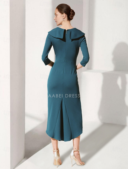 AABEI DRESS Wedding Guest Dress Fashion A-Line V Neck 3/4 Length Sleeve Tea Length Ruched Solid Color Elegant Mother of the Bride Dress