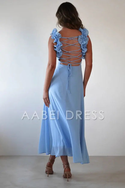 AABEI DRESS Prom Dress Chiffon Cute Ruffle Straps Pleated Bodice Backless Exquisite Elegant Dress
