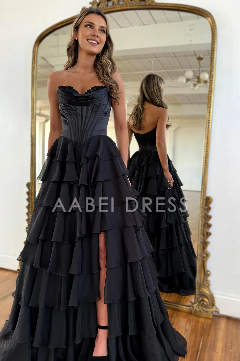 AABEI DRESS Prom Dress Lovely A-Line Sweetheart Long Tiered With Slit Fashion Formal Dress