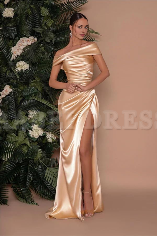 Prom Dress Off The Shoulder Satin Mermaid Bridesmaid Dresses Corset Evening Gowns with Slit Formal Wear Dresses
