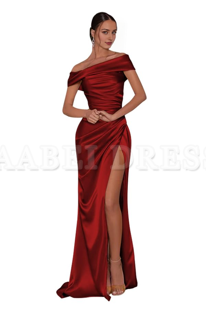 Prom Dress Off The Shoulder Satin Mermaid Bridesmaid Dresses Corset Evening Gowns with Slit Formal Wear Dresses