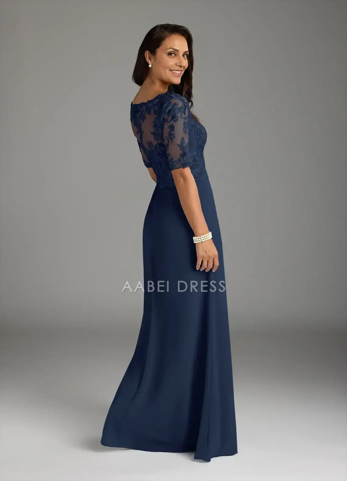 AABEI DRESS Wedding Guests Dresses A-Line V-Neck Short Sleeve Lace Applique Cascading Ruffles Fashion Elegant Mother of the Bride Dress