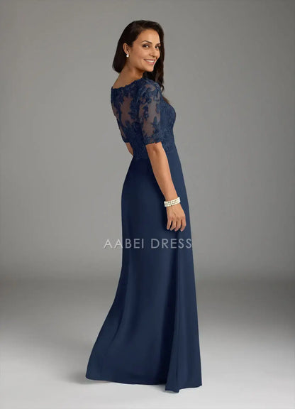 AABEI DRESS Wedding Guests Dresses A-Line V-Neck Short Sleeve Lace Applique Cascading Ruffles Fashion Elegant Mother of the Bride Dress
