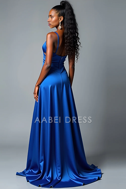 AABEI DRESS Hot Sale Prom Dress Elegant A Line V Neck Spaghetti Strap Charming Long With Slit Formal Dress