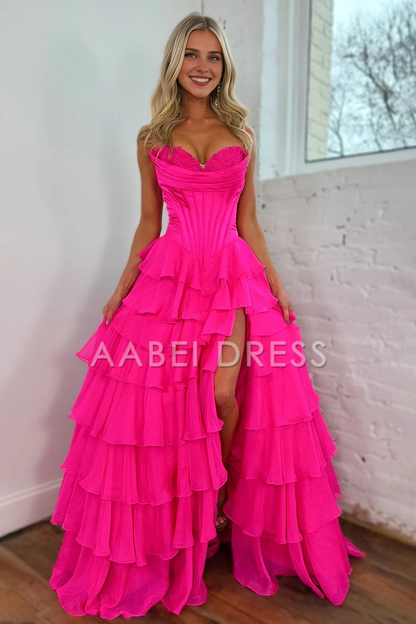AABEI DRESS Prom Dress Lovely A-Line Sweetheart Long Tiered With Slit Fashion Formal Dress