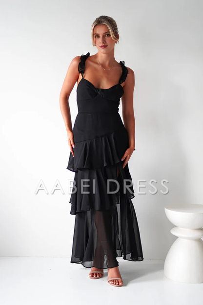 AABEI DRESS Prom Dress Stunning Chiffon fabric Adjustable straps Ruffle shoulders Tiers Ruched Backless Sophisticated Dress