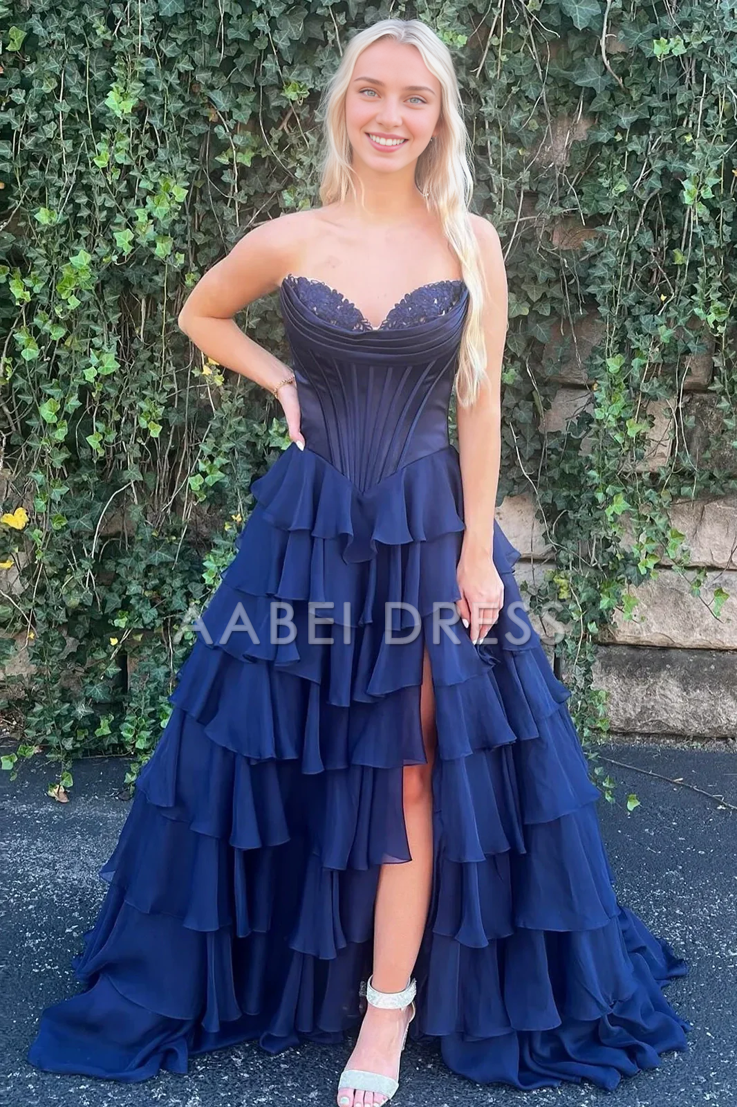 AABEI DRESS Prom Dress Lovely A-Line Sweetheart Long Tiered With Slit Fashion Formal Dress