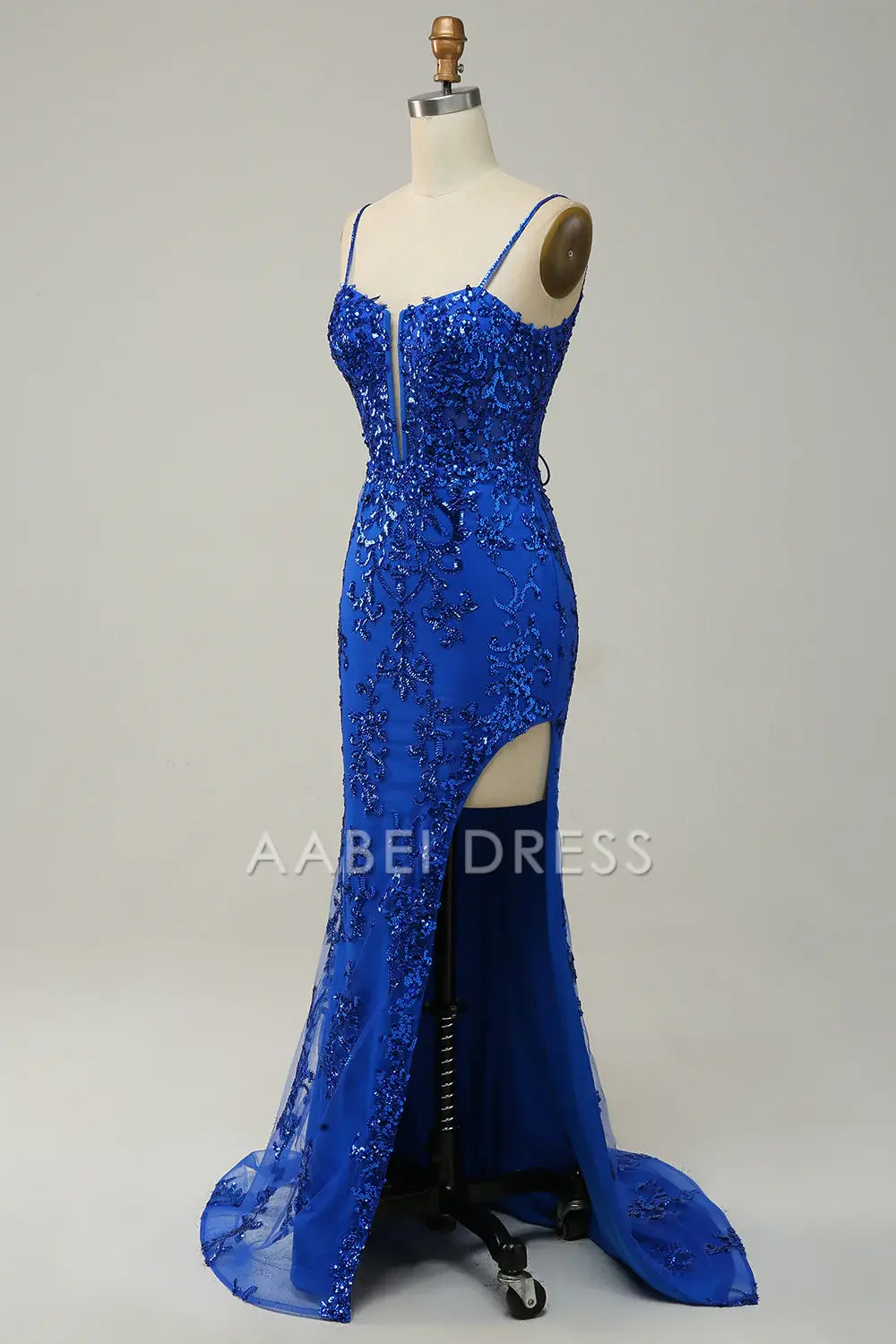 AABEI DRESS Hot Sale Prom Dress Exquisite Sheath Spaghetti Straps Side Fork Appliques Sparkle Long Party Dress