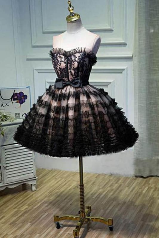 AABEI DRESS Homecoming Dress A Line Sheer Round Neck Tulle Bowknot Pretty Short Formal Dress Prom Dress