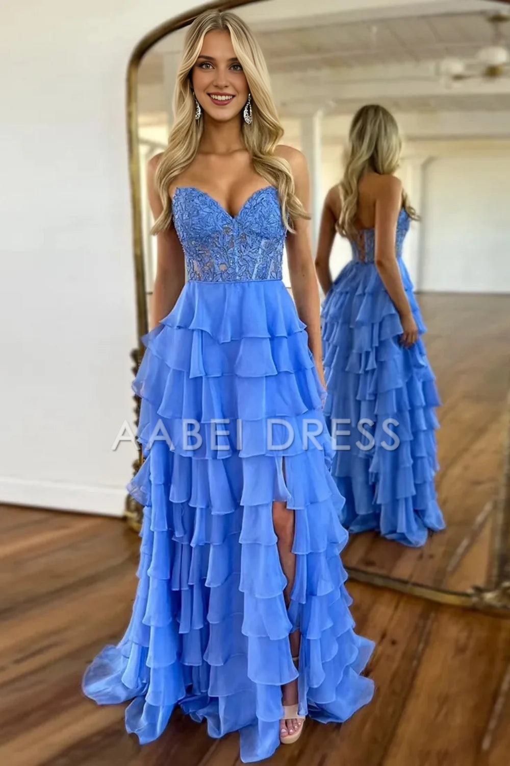 AABEI DRESS Prom Dress Elegant A-Line Sweetheart Lace And Chiffon Layering With Slit Long Exquisite Formal Dress