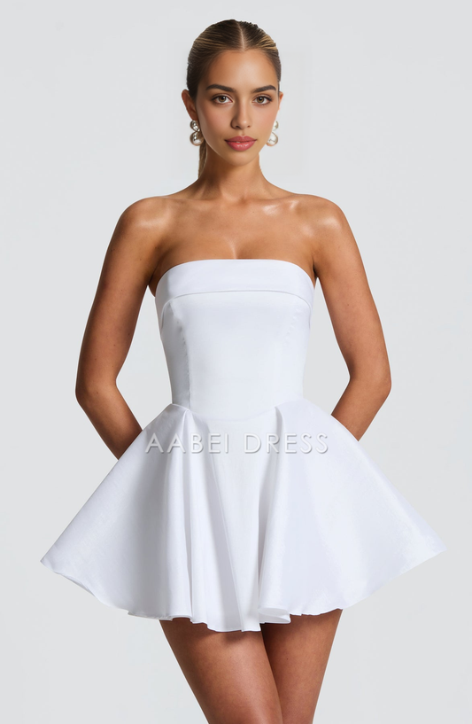 AABEI DRESS Hot Sale Homecoming Dress Simple Strapless Neckline Pleated Mini Dress Fashion Short Prom Dresse