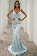 AABEI DRESS Hot Sale Prom Dress Charming Mermaid Deep V-Neck Spaghetti Strap Backless Simple Long Party Dress